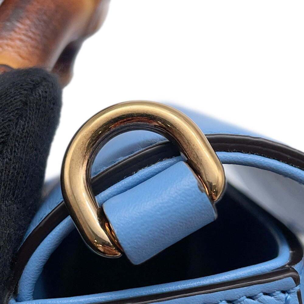 GUCCI Blue Leather Bamboo Shoulder Bag - Picture 11 of 16